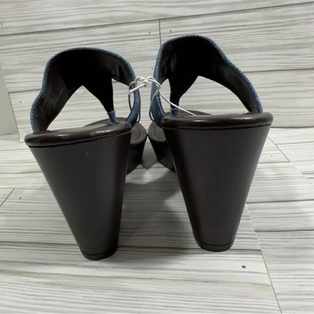 BCBGENERATION DOMINIQUE‎ DENIM THONG WEDGE SANDALS NWT 8 Y2K